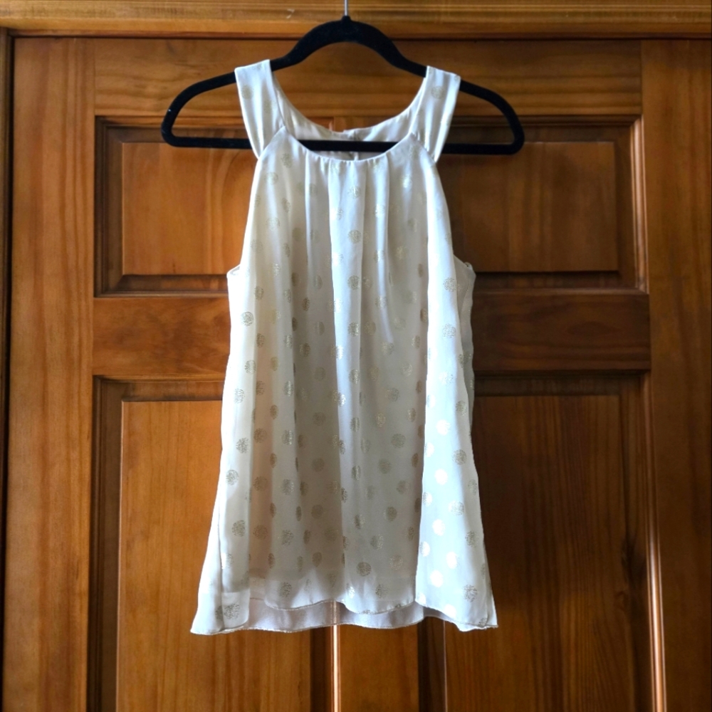 IZ BYER DRESS TANK CREAM METALIC DOTS SIZE M - Picture 2 of 4